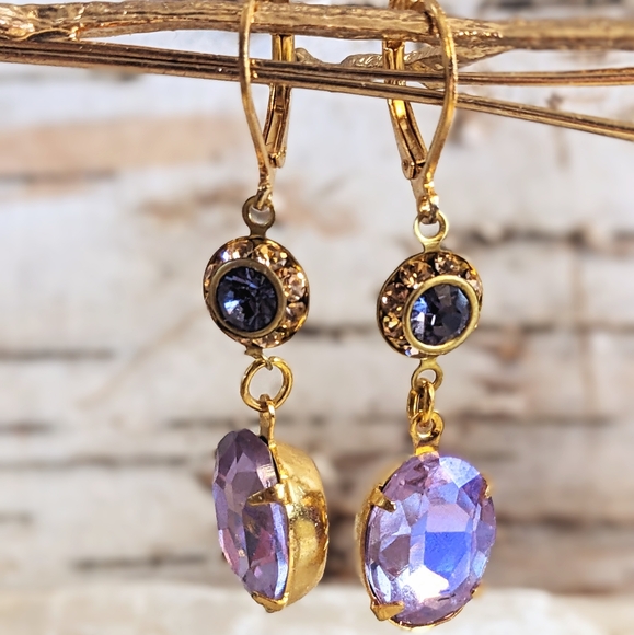 Swarovski Jewelry - Tanzanite Sparkles Swarovski Purple AB And Flower Drop Down Earrings